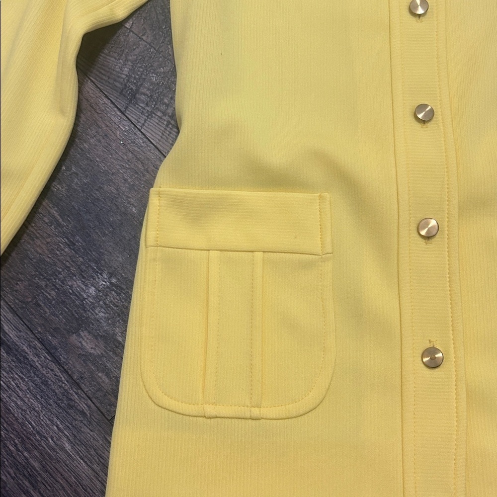 Yellow Vintage 60/70s Polyester Jacket Gold Buttons Pockets Retro - Picture 9 of 10
